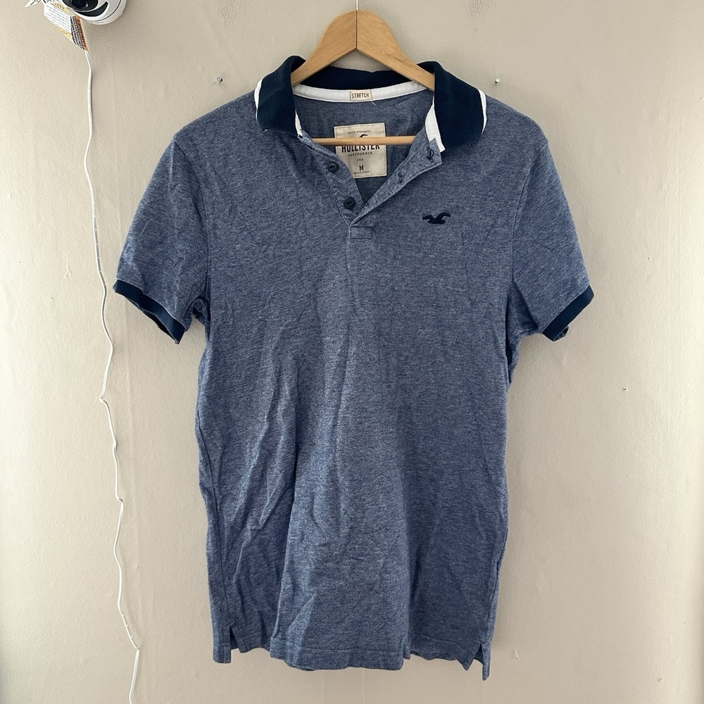 Hollister Mens Short Sleeve Polo Shirt Size M Gray Y2K Preppy Casual 90s Henley